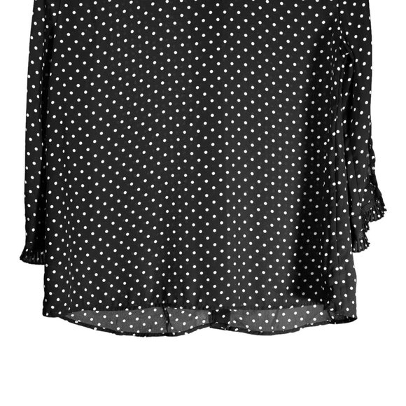 Zara Blouse Button Up Black White Polka Dot Tie Neck Pleated Coquette Top XS - Picture 8 of 9